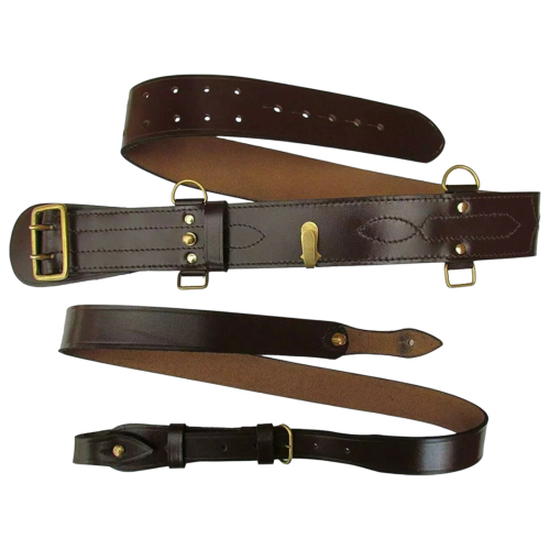 BROWN SHOULDER STRAP LEATHER BRASS MILITARY BELT