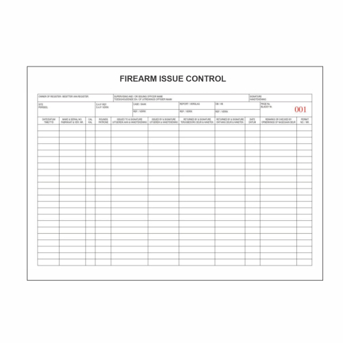 FIREARM ISSUE CONTROL BOOK