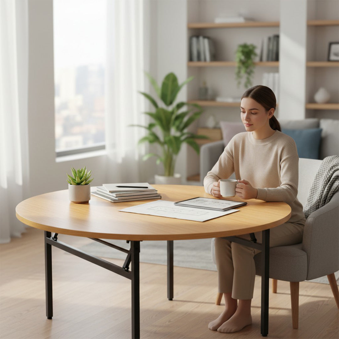 1.5M ROUND WOODEN TABLE