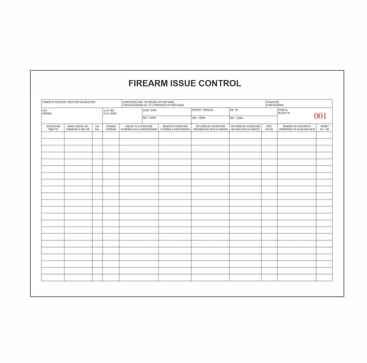 FIREARM ISSUE CONTROL BOOK