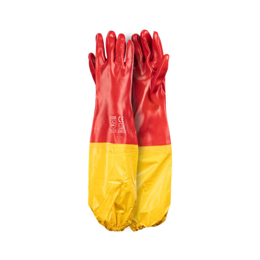 PVC RED & YELLOW 60CM SHOULDER GLOVES