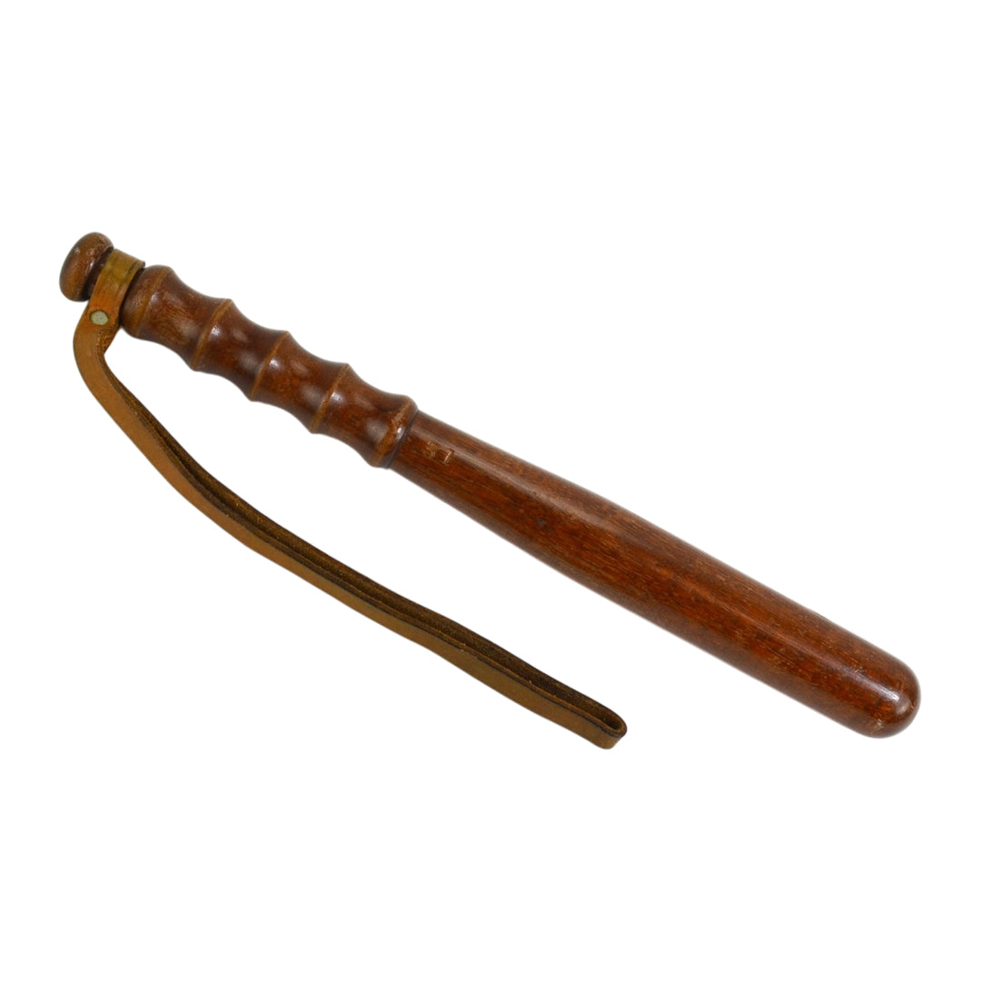 VINTAGE SOUTH AFRICAN POLICE WOODEN BATON WITH LEATHER STRAP