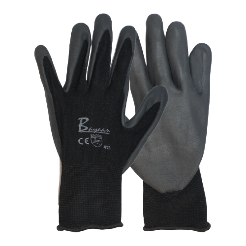 BAYAAN BLACK PU NYLON INTERLOCK LINER KNIT WRIST GLOVE