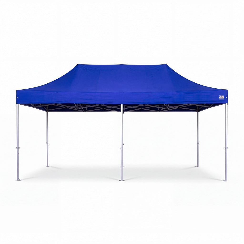 Army Stores heavy duty blue pop-up canopy event shelter with a sturdy metal frame for outdoor gatherings.