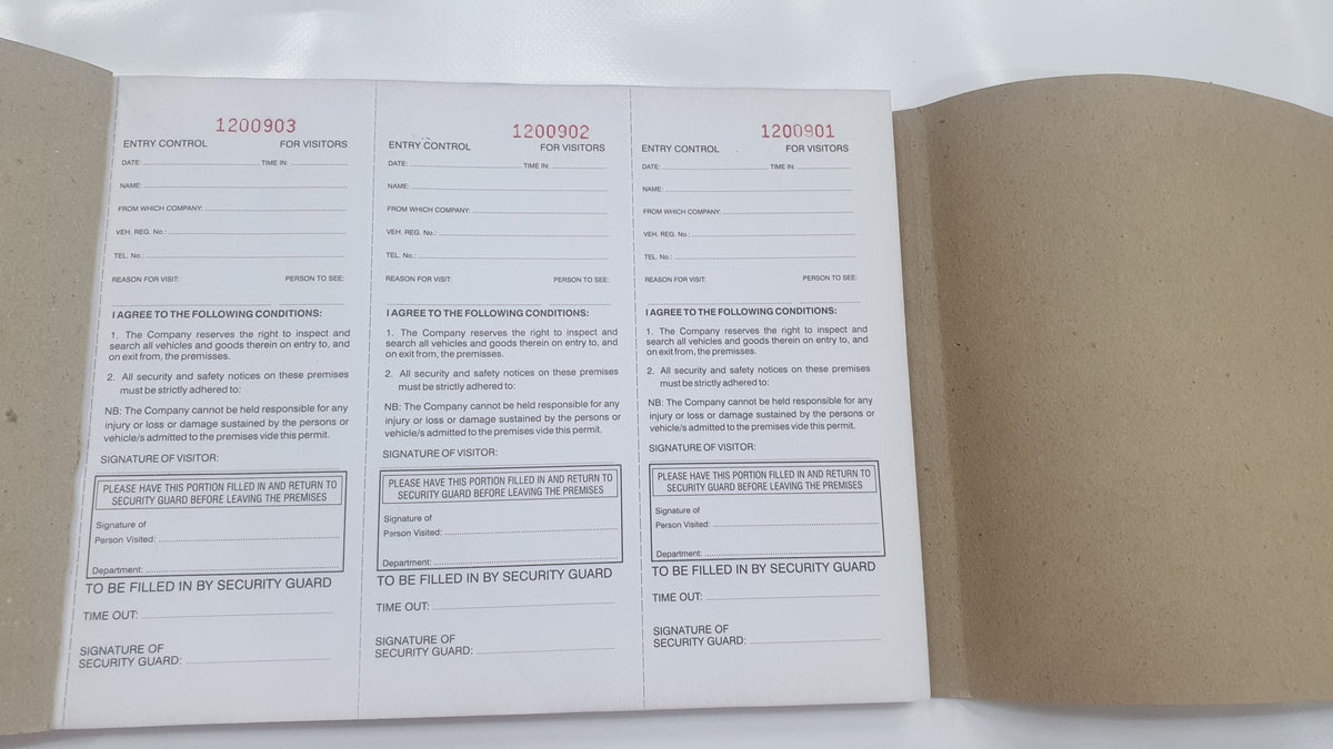 ENTRY CONTROL BOOK WITH RECEIPT