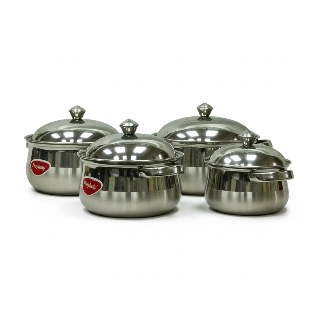 ITALIAN STAINLESS STEEL 4PCE BELLY POT SET