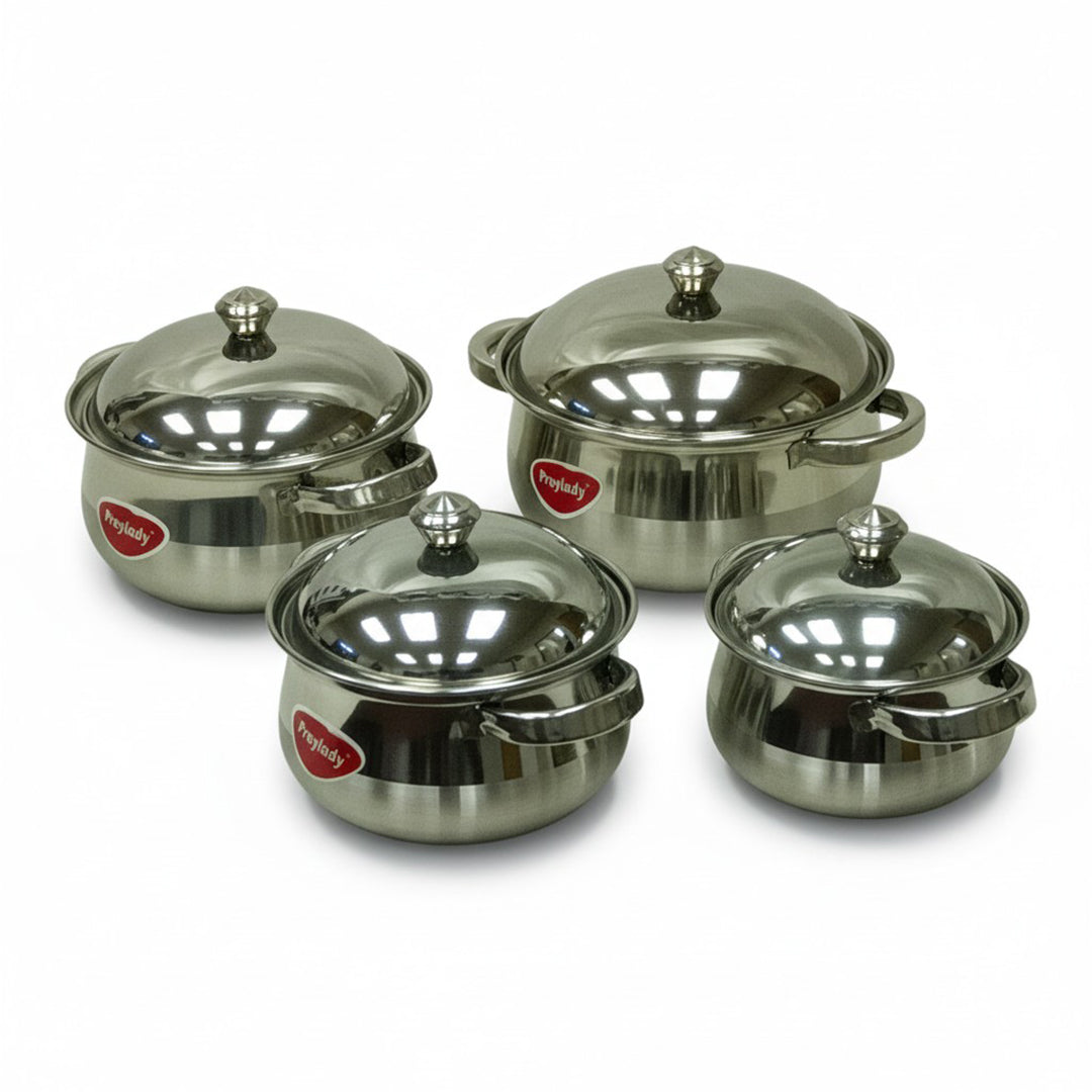 ITALIAN STAINLESS STEEL 4PCE BELLY POT SET