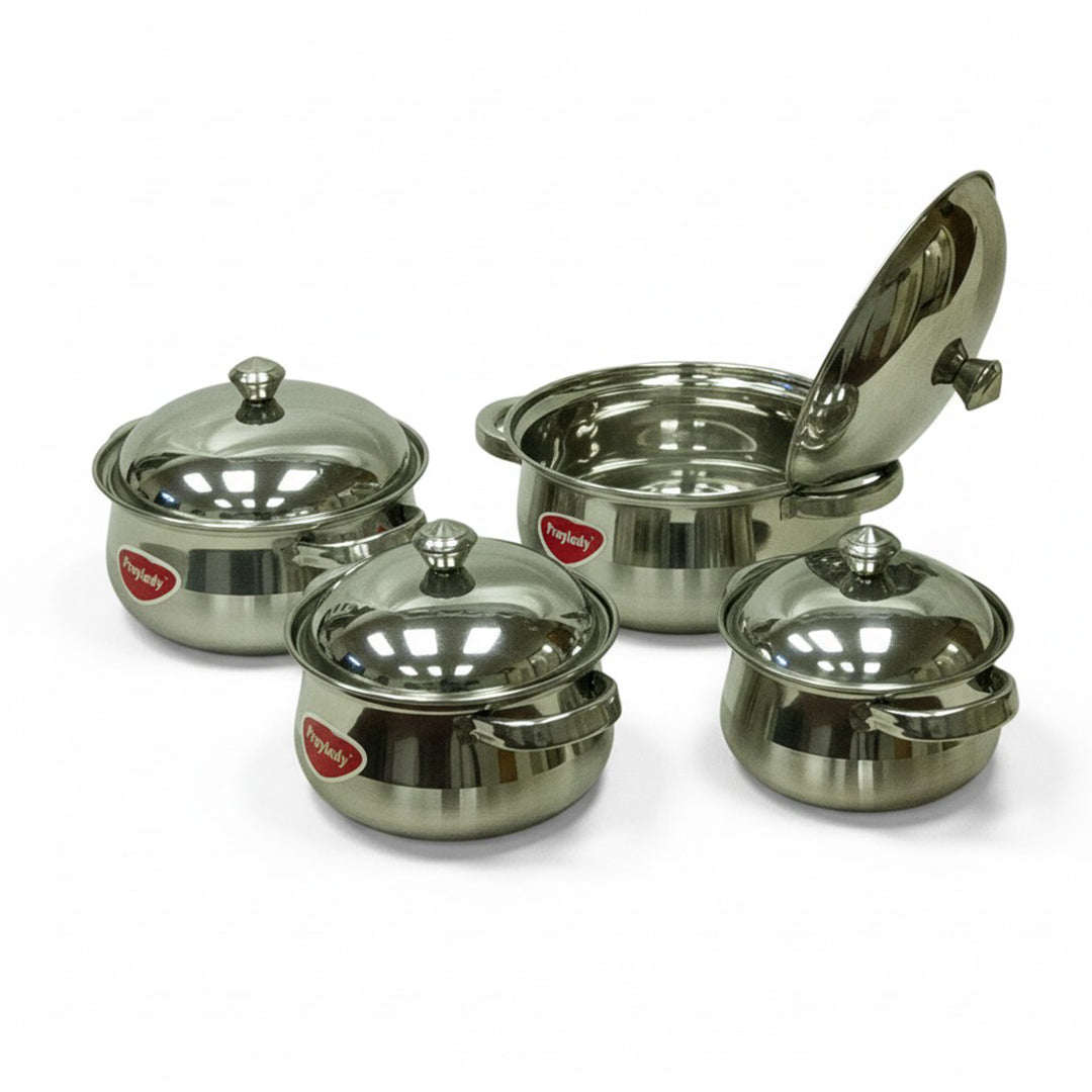 ITALIAN STAINLESS STEEL 4PCE BELLY POT SET
