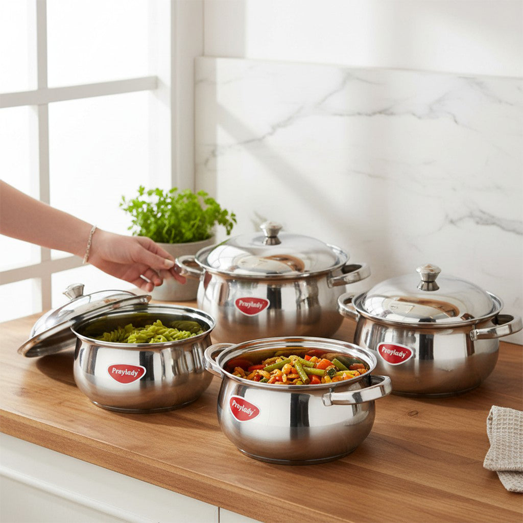 ITALIAN STAINLESS STEEL 4PCE BELLY POT SET
